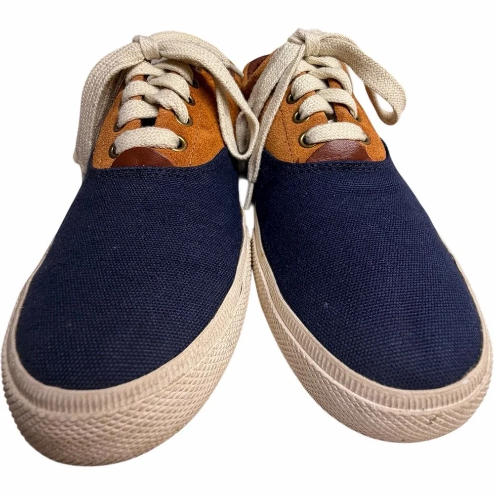 Polo Ralph Lauren Vaughn Saddle Sneakers Men’s 8D Navy Tan Canvas Suede - Picture 5 of 10